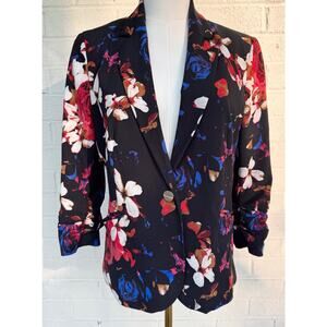 Jules & Leopold Size Small Floral Open Front Blazer~Ruched 3/4 Sleeve M Office